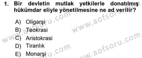 Osmanlı Devleti Yenileşme Hareketleri (1876-1918) Dersi Ara Sınavı Deneme Sınav Soruları 1. Soru