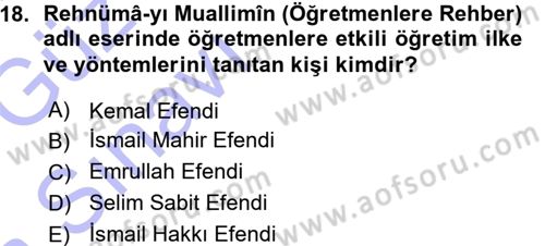 Osmanlı Devleti Yenileşme Hareketleri (1876-1918) Dersi 2015 - 2016 Yılı (Vize) Ara Sınav Soruları 18. Soru
