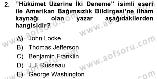 Osmanlı Devleti Yenileşme Hareketleri (1876-1918) Dersi Ara Sınavı Deneme Sınav Soruları 2. Soru