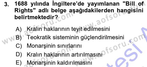 Osmanlı Devleti Yenileşme Hareketleri (1876-1918) Dersi 2015 - 2016 Yılı (Vize) Ara Sınav Soruları 3. Soru