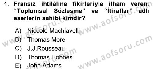 Osmanlı Devleti Yenileşme Hareketleri (1876-1918) Dersi 2015 - 2016 Yılı (Final) Dönem Sonu Sınav Soruları 1. Soru