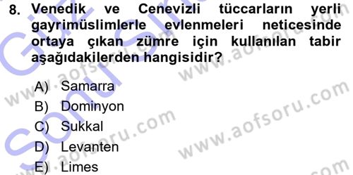 Osmanlı Devleti Yenileşme Hareketleri (1876-1918) Dersi 2015 - 2016 Yılı (Final) Dönem Sonu Sınav Soruları 8. Soru