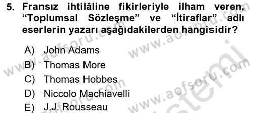 Osmanlı Devleti Yenileşme Hareketleri (1876-1918) Dersi 2016 - 2017 Yılı (Vize) Ara Sınav Soruları 5. Soru