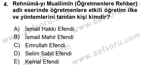 Osmanlı Devleti Yenileşme Hareketleri (1876-1918) Dersi 2016 - 2017 Yılı (Final) Dönem Sonu Sınav Soruları 4. Soru