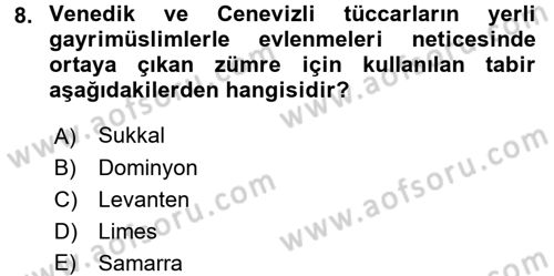 Osmanlı Devleti Yenileşme Hareketleri (1876-1918) Dersi 2016 - 2017 Yılı (Final) Dönem Sonu Sınav Soruları 8. Soru