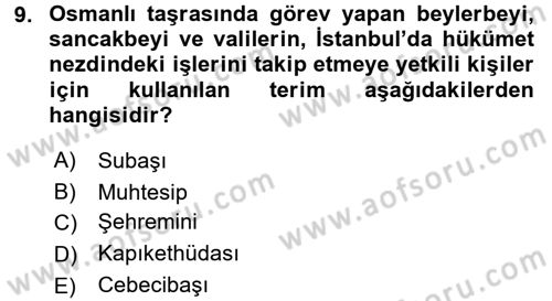 Osmanlı Devleti Yenileşme Hareketleri (1876-1918) Dersi 2017 - 2018 Yılı (Vize) Ara Sınav Soruları 9. Soru