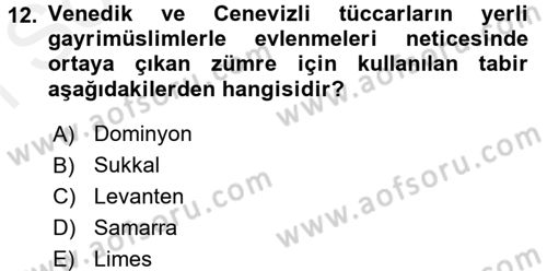 Osmanlı Devleti Yenileşme Hareketleri (1876-1918) Dersi 2017 - 2018 Yılı (Final) Dönem Sonu Sınav Soruları 12. Soru