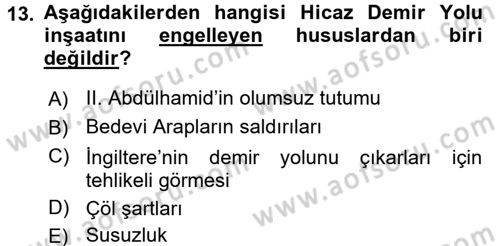 Osmanlı Devleti Yenileşme Hareketleri (1876-1918) Dersi 2017 - 2018 Yılı (Final) Dönem Sonu Sınav Soruları 13. Soru