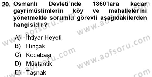 Osmanlı Devleti Yenileşme Hareketleri (1876-1918) Dersi 2017 - 2018 Yılı (Final) Dönem Sonu Sınav Soruları 20. Soru