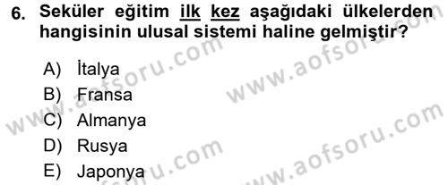 Osmanlı Devleti Yenileşme Hareketleri (1876-1918) Dersi 2017 - 2018 Yılı (Final) Dönem Sonu Sınav Soruları 6. Soru