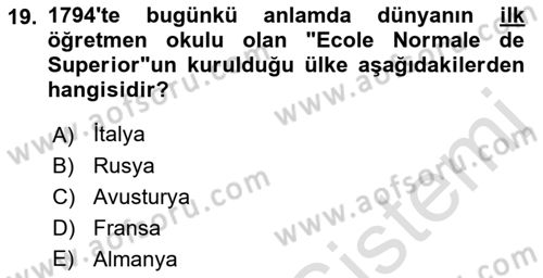 Osmanlı Devleti Yenileşme Hareketleri (1876-1918) Dersi 2019 - 2020 Yılı (Vize) Ara Sınav Soruları 19. Soru
