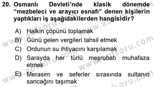 Osmanlı Devleti Yenileşme Hareketleri (1876-1918) Dersi 2019 - 2020 Yılı (Final) Dönem Sonu Sınav Soruları 20. Soru