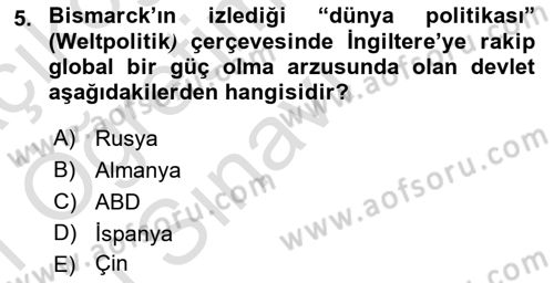 Osmanlı Devleti Yenileşme Hareketleri (1876-1918) Dersi 2020 - 2021 Yılı Yaz Okulu Sınav Soruları 5. Soru