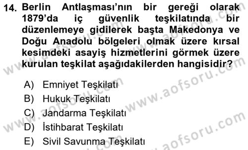 Osmanlı Devleti Yenileşme Hareketleri (1876-1918) Dersi 2021 - 2022 Yılı (Vize) Ara Sınav Soruları 14. Soru