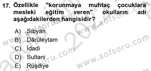 Osmanlı Devleti Yenileşme Hareketleri (1876-1918) Dersi Ara Sınavı Deneme Sınav Soruları 17. Soru