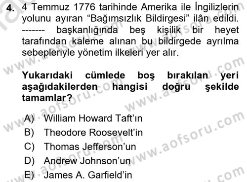 Osmanlı Devleti Yenileşme Hareketleri (1876-1918) Dersi 2022 - 2023 Yılı (Final) Dönem Sonu Sınav Soruları 4. Soru