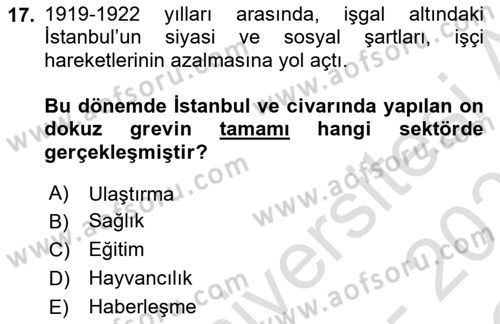 Osmanlı Devleti Yenileşme Hareketleri (1876-1918) Dersi 2022 - 2023 Yılı Yaz Okulu Sınav Soruları 17. Soru