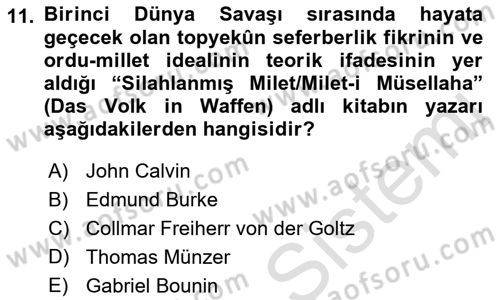 Osmanlı Devleti Yenileşme Hareketleri (1876-1918) Dersi 2023 - 2024 Yılı (Vize) Ara Sınav Soruları 11. Soru