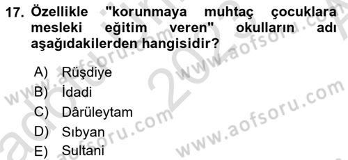 Osmanlı Devleti Yenileşme Hareketleri (1876-1918) Dersi Ara Sınavı Deneme Sınav Soruları 17. Soru