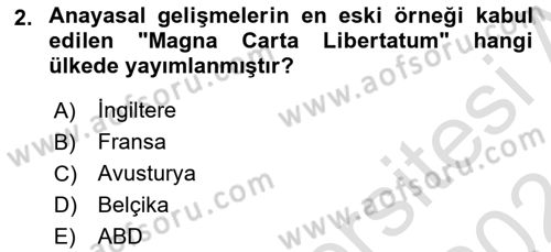Osmanlı Devleti Yenileşme Hareketleri (1876-1918) Dersi Ara Sınavı Deneme Sınav Soruları 2. Soru