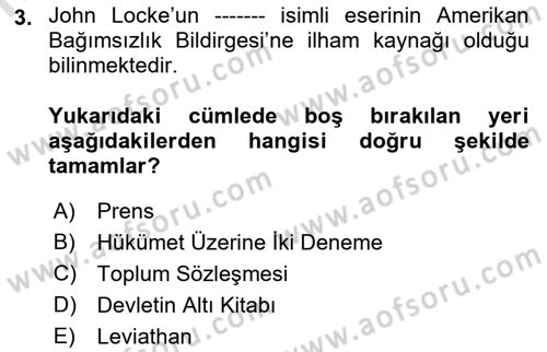 Osmanlı Devleti Yenileşme Hareketleri (1876-1918) Dersi 2023 - 2024 Yılı (Vize) Ara Sınav Soruları 3. Soru