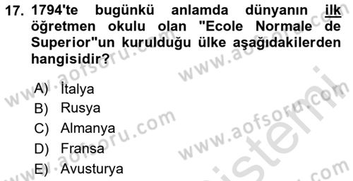 Osmanlı Devleti Yenileşme Hareketleri (1876-1918) Dersi 2024 - 2025 Yılı (Vize) Ara Sınav Soruları 17. Soru