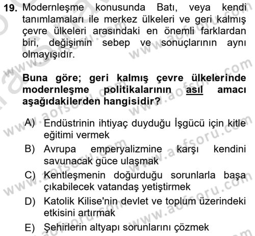 Osmanlı Devleti Yenileşme Hareketleri (1876-1918) Dersi 2024 - 2025 Yılı (Vize) Ara Sınav Soruları 19. Soru