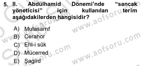 Osmanlı Devleti Yenileşme Hareketleri (1876-1918) Dersi 2024 - 2025 Yılı (Final) Dönem Sonu Sınav Soruları 5. Soru