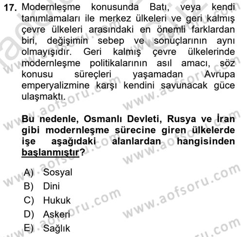 Osmanlı Devleti Yenileşme Hareketleri (1876-1918) Dersi 2025 - 2026 Yılı (Vize) Ara Sınav Soruları 17. Soru