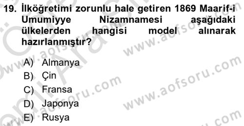 Osmanlı Devleti Yenileşme Hareketleri (1876-1918) Dersi 2025 - 2026 Yılı (Vize) Ara Sınav Soruları 19. Soru