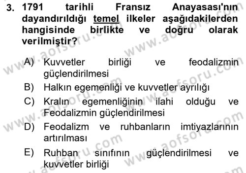Osmanlı Devleti Yenileşme Hareketleri (1876-1918) Dersi 2025 - 2026 Yılı (Vize) Ara Sınav Soruları 3. Soru