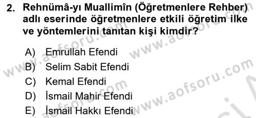 Osmanlı Devleti Yenileşme Hareketleri (1876-1918) Dersi 2025 - 2026 Yılı (Final) Dönem Sonu Sınav Soruları 2. Soru