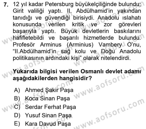 Osmanlı Devleti Yenileşme Hareketleri (1876-1918) Dersi 2025 - 2026 Yılı (Final) Dönem Sonu Sınav Soruları 7. Soru