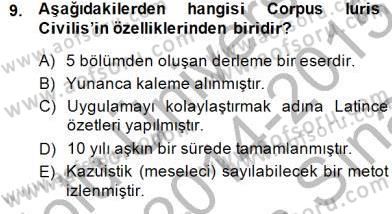 Hukuk Tarihi Dersi 2014 - 2015 Yılı (Vize) Ara Sınav Soruları 9. Soru