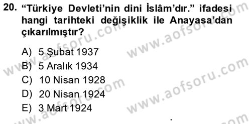 Hukuk Tarihi Dersi 2014 - 2015 Yılı Tek Ders Sınav Soruları 20. Soru