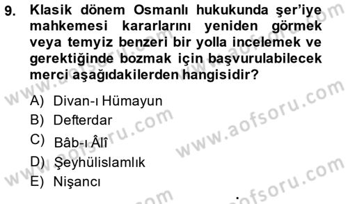 Hukuk Tarihi Dersi 2014 - 2015 Yılı Tek Ders Sınav Soruları 9. Soru