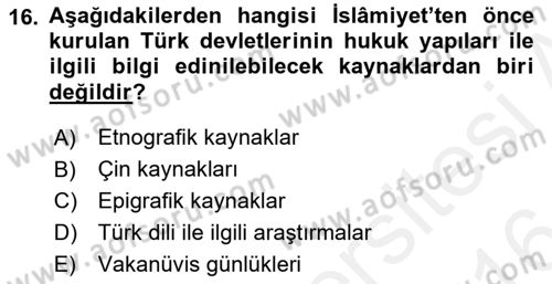 Hukuk Tarihi Dersi 2015 - 2016 Yılı (Vize) Ara Sınav Soruları 16. Soru
