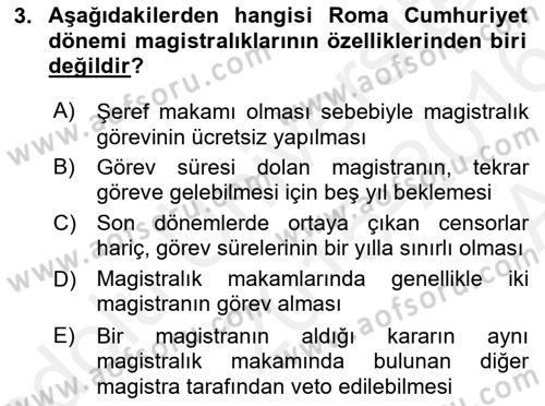 Hukuk Tarihi Dersi 2015 - 2016 Yılı (Vize) Ara Sınav Soruları 3. Soru