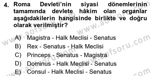 Hukuk Tarihi Dersi 2015 - 2016 Yılı (Vize) Ara Sınav Soruları 4. Soru
