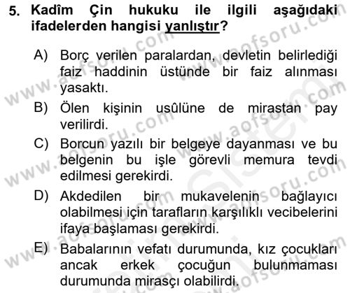 Hukuk Tarihi Dersi 2015 - 2016 Yılı (Vize) Ara Sınav Soruları 5. Soru