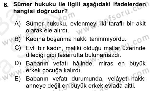 Hukuk Tarihi Dersi 2015 - 2016 Yılı (Vize) Ara Sınav Soruları 6. Soru