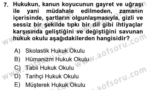 Hukuk Tarihi Dersi 2015 - 2016 Yılı (Vize) Ara Sınav Soruları 7. Soru