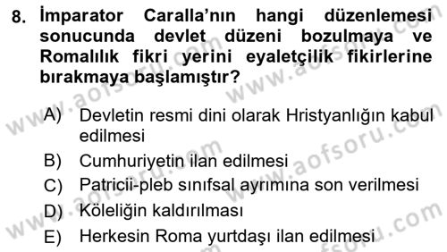 Hukuk Tarihi Dersi 2015 - 2016 Yılı (Vize) Ara Sınav Soruları 8. Soru