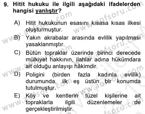 Hukuk Tarihi Dersi 2015 - 2016 Yılı (Vize) Ara Sınav Soruları 9. Soru