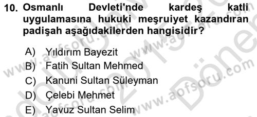 Hukuk Tarihi Dersi 2015 - 2016 Yılı (Final) Dönem Sonu Sınav Soruları 10. Soru