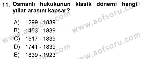 Hukuk Tarihi Dersi 2015 - 2016 Yılı (Final) Dönem Sonu Sınav Soruları 11. Soru