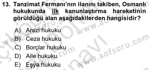 Hukuk Tarihi Dersi 2015 - 2016 Yılı (Final) Dönem Sonu Sınav Soruları 13. Soru