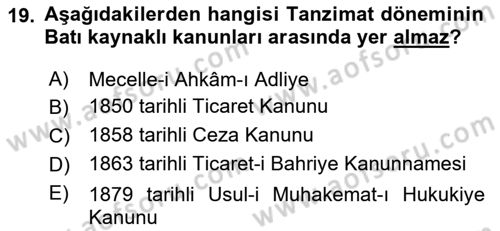 Hukuk Tarihi Dersi 2015 - 2016 Yılı (Final) Dönem Sonu Sınav Soruları 19. Soru