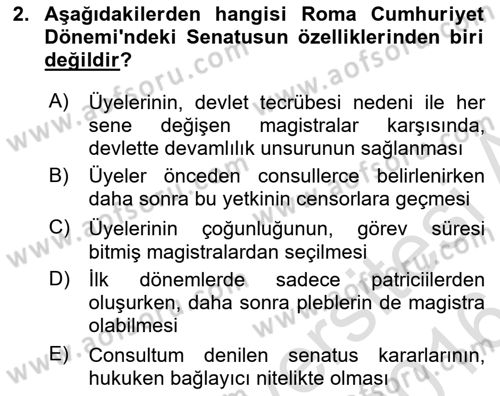 Hukuk Tarihi Dersi 2015 - 2016 Yılı (Final) Dönem Sonu Sınav Soruları 2. Soru
