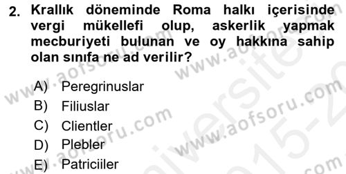 Hukuk Tarihi Dersi 2015 - 2016 Yılı Tek Ders Sınav Soruları 2. Soru